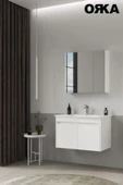 ORKA Side 65 cm Mat Beyaz Kapaklı Banyo Dolabı thumbnail 2