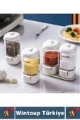 Premium Dayanıklı Toz-Taneli Kullanım Şeffaf Gövde Basmalı Baharatlık Tuzluk Seti 380 ML X 4'lü SET thumbnail 2