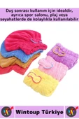 Her Baş Ölçüsüne Uyumlu Esnek Hızlı Emici Banyo Havuz Duş Mikrofiber Havlu Saç Kurutma Bonesi 2 Adet thumbnail 3