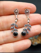 925 Ayar Gümüş Oltu Taşı Kadın Küpe skü00020 thumbnail 2