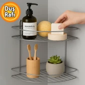 İki Katlı Krom Banyo Duş Köşe Rafı Paslanmaz Metal Şampuanlık Duvar Montajlı Düzenleyici Raf Seti thumbnail 1