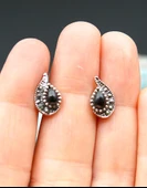 925 Ayar Gümüş Oltu Taşı Kadın Küpe skü00025 thumbnail 2