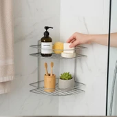 İki Katlı Krom Banyo Duş Köşe Rafı Paslanmaz Metal Şampuanlık Duvar Montajlı Düzenleyici Raf Seti thumbnail 6