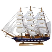 Ahşap Yelkenli Gemi 75cm El Yapımı Vintage Dekor Model Yat thumbnail 1