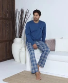 ERKEK UZUN KOLLU PENYE PİJAMA TAKIMI-LARGE LACİVERT thumbnail 1