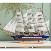 Ahşap Yelkenli Gemi 75cm El Yapımı Vintage Dekor Model Yat thumbnail 2