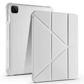 Apple iPad Pro 11 inç 2.Nesil 2020 Uyumlu Kılıf Üçgen Katlanabilir Kalem Şarj Bölmeli Kılıf  Gri thumbnail 1
