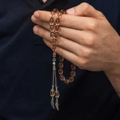 Gümüş Püsküllü Ateş Kehribar Tesbih SL12418 thumbnail 2