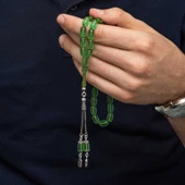 Gümüş Püsküllü Kapsül Kesim Sıkma Kehribar Tesbih SL12601 thumbnail 2