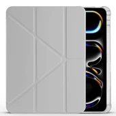 Apple iPad Pro 11 inç 2.Nesil 2020 Uyumlu Kılıf Üçgen Katlanabilir Kalem Şarj Bölmeli Kılıf  Gri thumbnail 3