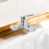 Banyo Bataryası Duvar Tipli Lavabo Mutfak Duş Musluğu Lüks Batarya Sıcak Soğuk Çift Su Girişli thumbnail 3