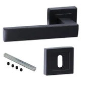 Kare Rozetli Oda Kapı Kolu Mat Siyah Metal Sağa Sola Uygun (1 TAKIM) thumbnail 4