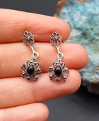 925 Ayar Gümüş Oltu Taşı Kadın Küpe skü00028 thumbnail 3