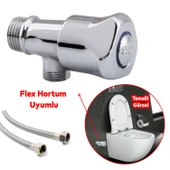 Taharet Musluğu Çevirmeli Döküm Metal Rezervuar Ara Musluk Wc Klozet Alafranga Flex Hortum Bağlantı thumbnail 2