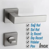 Wc-Banyo Kapı Kolu Kare Rozetli İNOX Sağa Sola Uygun İç Dış Kapısı Kilitlenebilir 1 Takım thumbnail 3