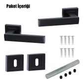 Kare Rozetli Oda Kapı Kolu Mat Siyah Metal Sağa Sola Uygun (1 TAKIM) thumbnail 2