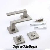 Wc-Banyo Kapı Kolu Kare Rozetli İNOX Sağa Sola Uygun İç Dış Kapısı Kilitlenebilir 1 Takım thumbnail 2