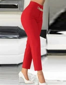 MDB Kadın Yüksek Bel önden Zincir Detaylı Ithal Krep Pantolon thumbnail 1