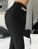 MDB Kadın Yüksek Bel önden Zincir Detaylı Ithal Krep Pantolon thumbnail 2