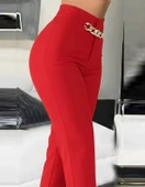 MDB Kadın Yüksek Bel önden Zincir Detaylı Ithal Krep Pantolon thumbnail 2