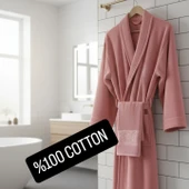 BELİNİS %100 PAMUK BORNOZ SET 1 ADET BORNOZ 1 ADET HAVLU RENK :GÜLKURUSU - 2