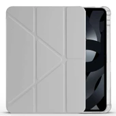 Apple iPad Air 10.9'' 2022/2020 Uyumlu Üçgen Katlanabilir Kalem Şarj Bölmeli Standlı Kılıf  Gri thumbnail 3