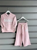 Cg Kids Dance kabartma baskılı kapşonlu 3 iplik kız çocuk alt üst takım süper kalite kumaş - 2