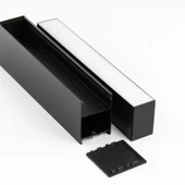 LED Alüminyum Profil Siyah Kasa 1 Metre 50x65mm Opak Pleksi Kapak Yan Kapak Sıva Üstü Tutucu 15475 thumbnail 1