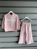 Cg Kids Dance kabartma baskılı kapşonlu 3 iplik kız çocuk alt üst takım süper kalite kumaş - 3