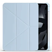 Apple iPad Air 10.9'' 2022/2020 Uyumlu Üçgen Katlanabilir Kalem Şarj Bölmeli Standlı Kılıf  Mavi thumbnail 3