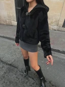 KAPŞONLU KEMER DÜĞMELİ KAŞE CEKET - 2