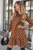 MDB Kadın Uzun Kollu Bisiklet Yaka Fırfırlı Puantiyeli Kısa Modal Elbise thumbnail 2