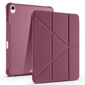 Apple iPad Air 11'' M3 2025/M2 2024 Uyumlu Üçgen Katlanabilir Kalem Şarj Bölmeli Standlı Kılıf  Mürdüm thumbnail 1