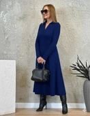MDB Kadın Uzun Kollu Yakalı Midi Viskon Iki Iplik Elbise thumbnail 1