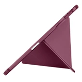 Apple iPad Air 11'' M3 2025/M2 2024 Uyumlu Üçgen Katlanabilir Kalem Şarj Bölmeli Standlı Kılıf  Mürdüm thumbnail 5