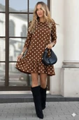 MDB Kadın Uzun Kollu Bisiklet Yaka Fırfırlı Puantiyeli Kısa Modal Elbise thumbnail 3