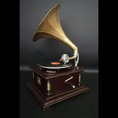 Gramofon Plakçalar Ahşap Kare Köşeleri Bronz İşli Kurmalı ASIG501 thumbnail 3