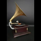 Gramofon Plakçalar Ahşap Kare Köşeleri Bronz İşli Kurmalı ASIG501 thumbnail 4