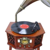 Gramofon Ahşap Standlı Pikap Plakçalar Radyo Bluetooth Usb 130cm CW003 thumbnail 2