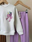 Cg Kids Mor Eşofman Detaylı Çilek baskı temalı Kız Çocuk 3 iplik Alt Üst Takım Süper Kalite Kumaş - 3