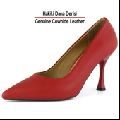 Erkan Saçmacı Suzanna Kırmızı Hakiki Dana Derisi Sivri Burun Klasik İnce Topuklu Ayakkabı - 7
