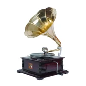 Gramofon Plakçalar Nostaljik Kurmalı Ahşap Kare ASIG509 thumbnail 3