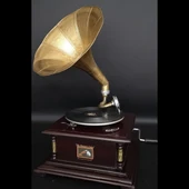 Gramofon Plakçalar Ahşap Kare Köşeleri Bronz İşli Kurmalı ASIG501 thumbnail 5