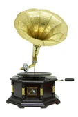 Gramofon Nostaljik Ahşap Sekizgen Köşeleri Bronz İşli Plakçalar ASIG523 thumbnail 6