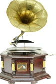 Gramofon Nostaljik Ahşap Sekizgen Köşeleri Bronz İşli Plakçalar ASIG523 thumbnail 8