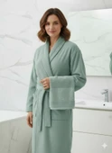 BELİNİS %100 PAMUK BORNOZ SET 1ADET BORNOZ 1ADET HAVLU RENK SU YEŞİLİ - 2