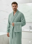 BELİNİS %100 PAMUK BORNOZ SET 1ADET BORNOZ 1ADET HAVLU RENK SU YEŞİLİ - 3