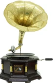 Gramofon Nostaljik Ahşap Sekizgen Köşeleri Bronz İşli Plakçalar ASIG523 thumbnail 10