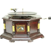 Gramofon Nostaljik Ahşap Sekizgen Köşeleri Bronz İşli Plakçalar ASIG523 thumbnail 4