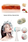 3lü Yaşlanma Karşıtı Bakım Peeling Keçi Sütlü&Sabun Çilek Leke,Kararma Ruşur Taşı Slikon Yüz Fırçası - 1